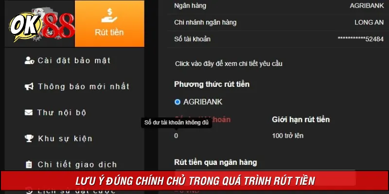 Lưu ý khi thực hiện rút tiền